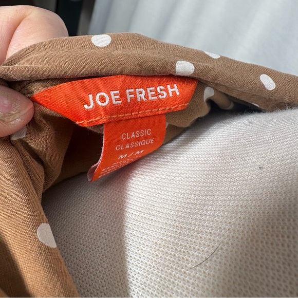 Brown Polka Dot Shirt Dress Midi Belted Long Sleeve Boho Neutral Medium button - Picture 6 of 8